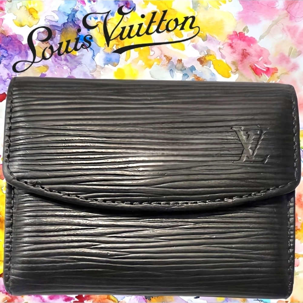 Louis Vuitton Beautiful Elise Epi Leather Black Coin & Card Holder Appears New